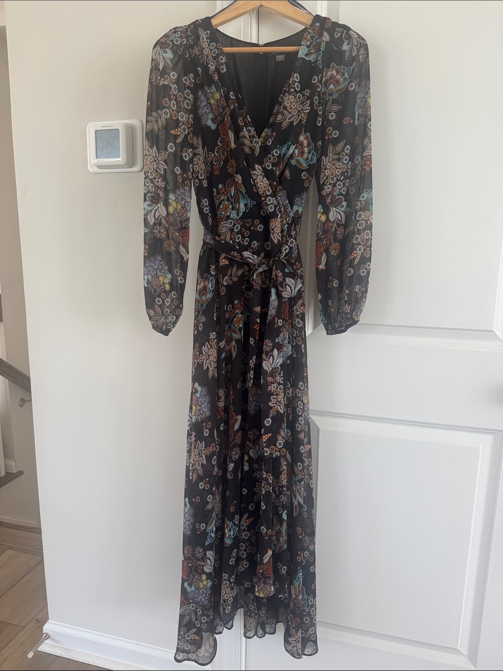 Tommy Hilfiger Black Floral Wrap Maxi Dress with Belt
